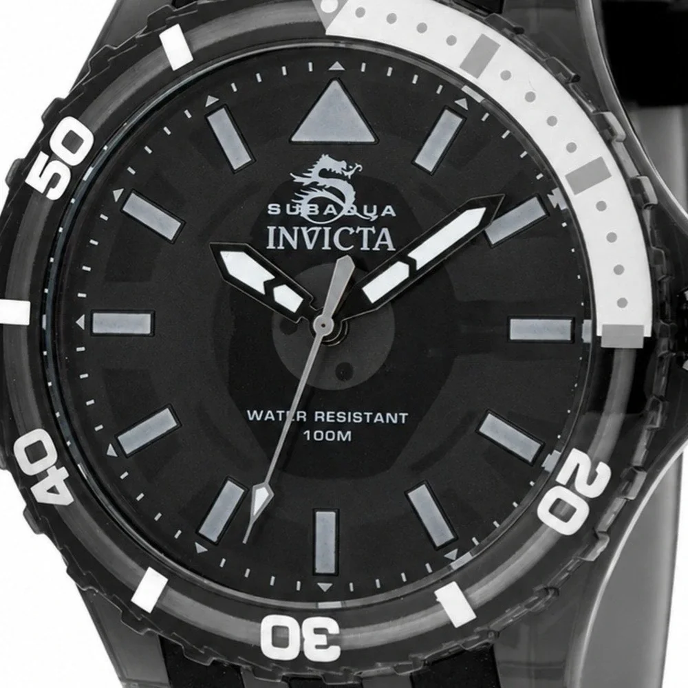 Invicta Subaqua 69447 Mens Watch Black Acrylic 44mm Case Silicone Strap 100M